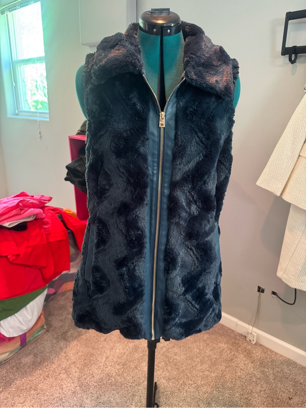 Marc New York Plush Faux Fur Sleeveless Vest - Navy